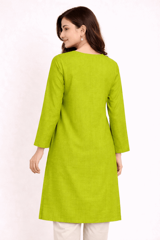 Floral Vine Embroidered Lime Green Cotton Kurta - Nishat Creative Store