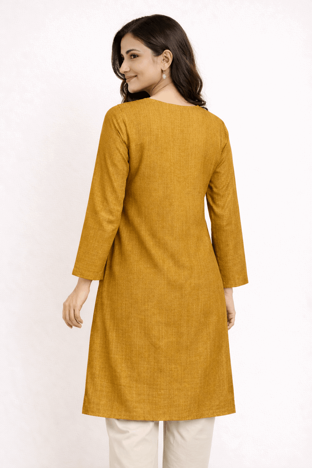 Floral Vine Embroidered Mustard Cotton Kurta - Nishat Creative Store