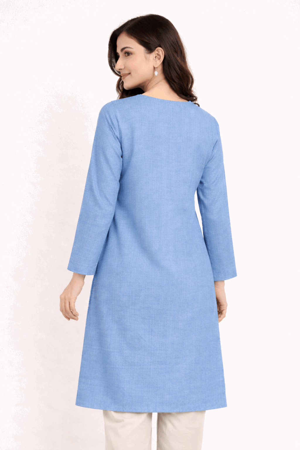 Floral Vine Embroidered Sky Blue Cotton Kurta - Nishat Creative Store