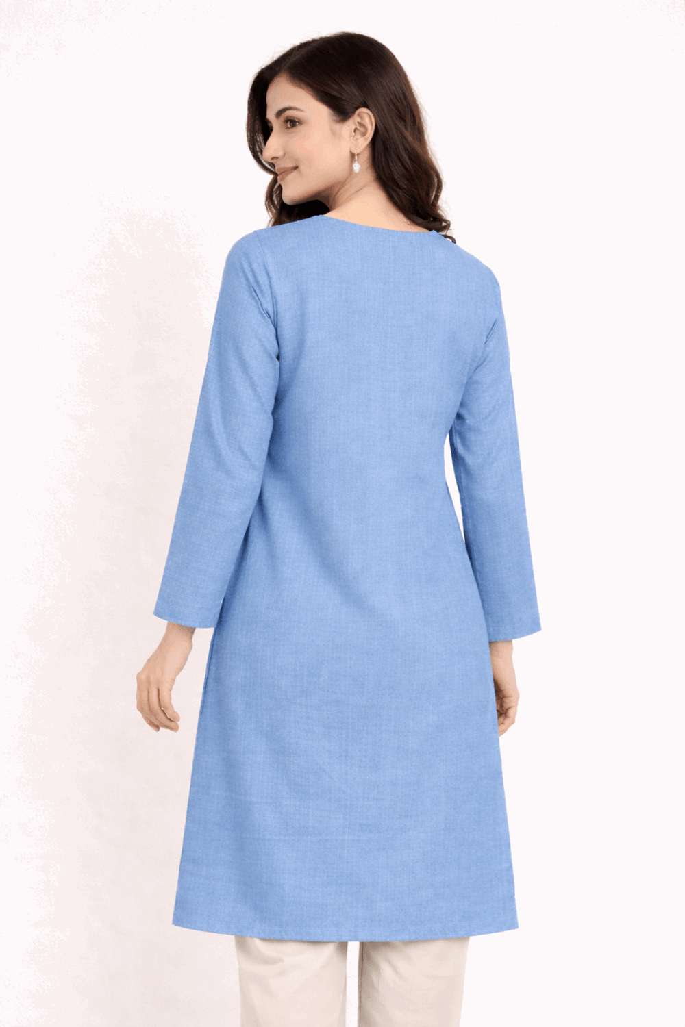 Floral Vine Embroidered Sky Blue Cotton Kurta - Nishat Creative Store