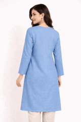 Floral Vine Embroidered Sky Blue Cotton Kurta - Nishat Creative Store