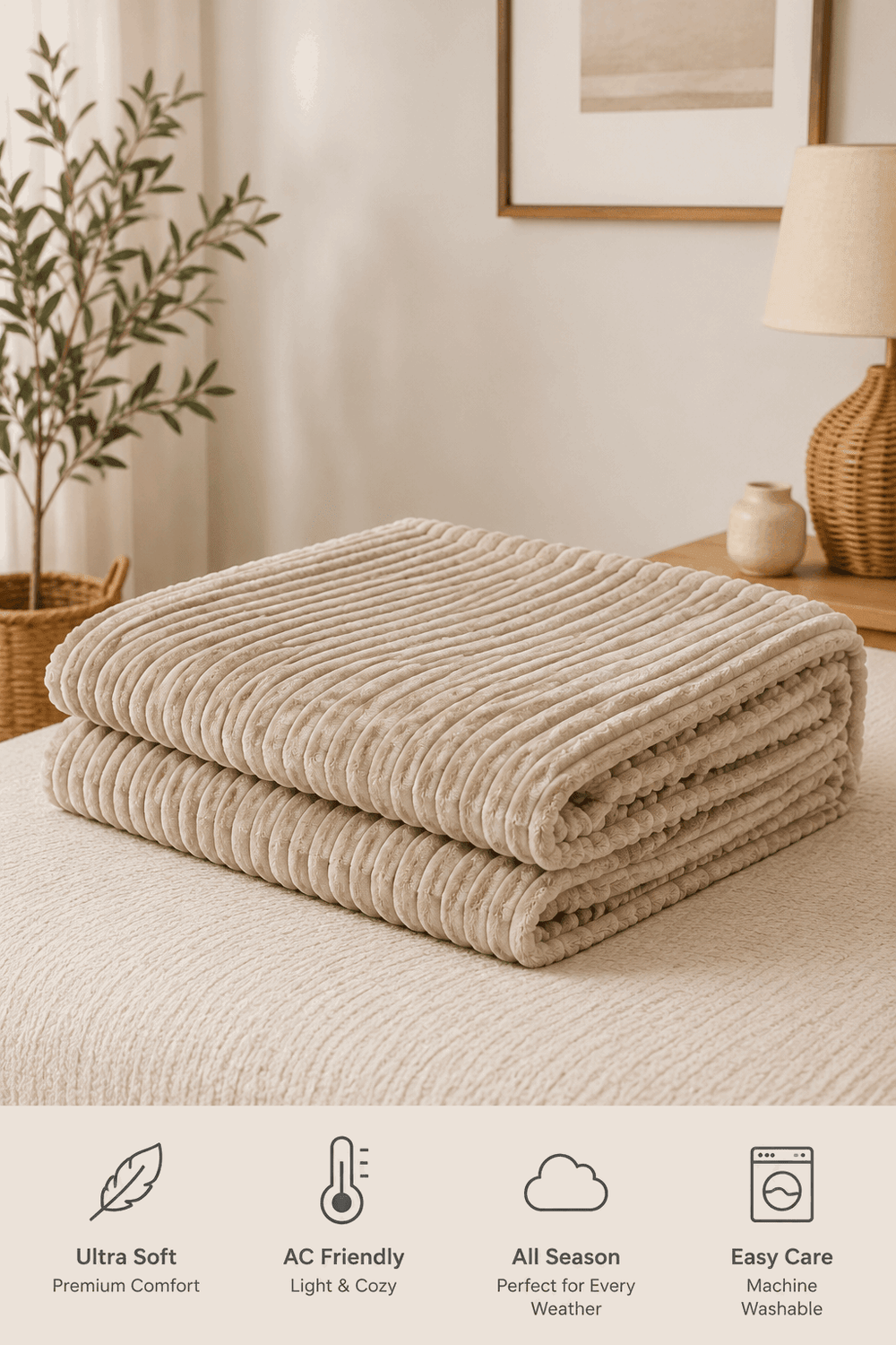 Fluffy Stripe Ac Blanket Double NCS 206 - Nishat Creative Store