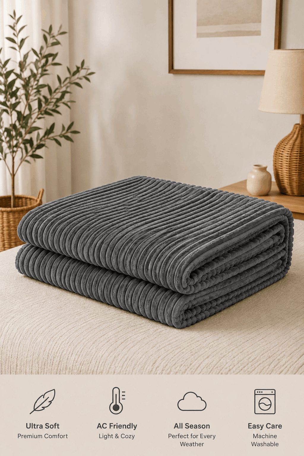 Fluffy Stripe Ac Blanket Double NCS 209 - Nishat Creative Store