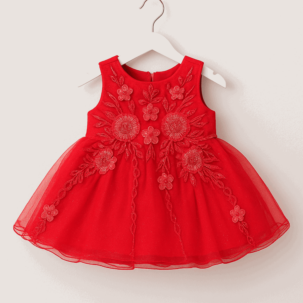 Girl Embroidered Frock Red KDS 37