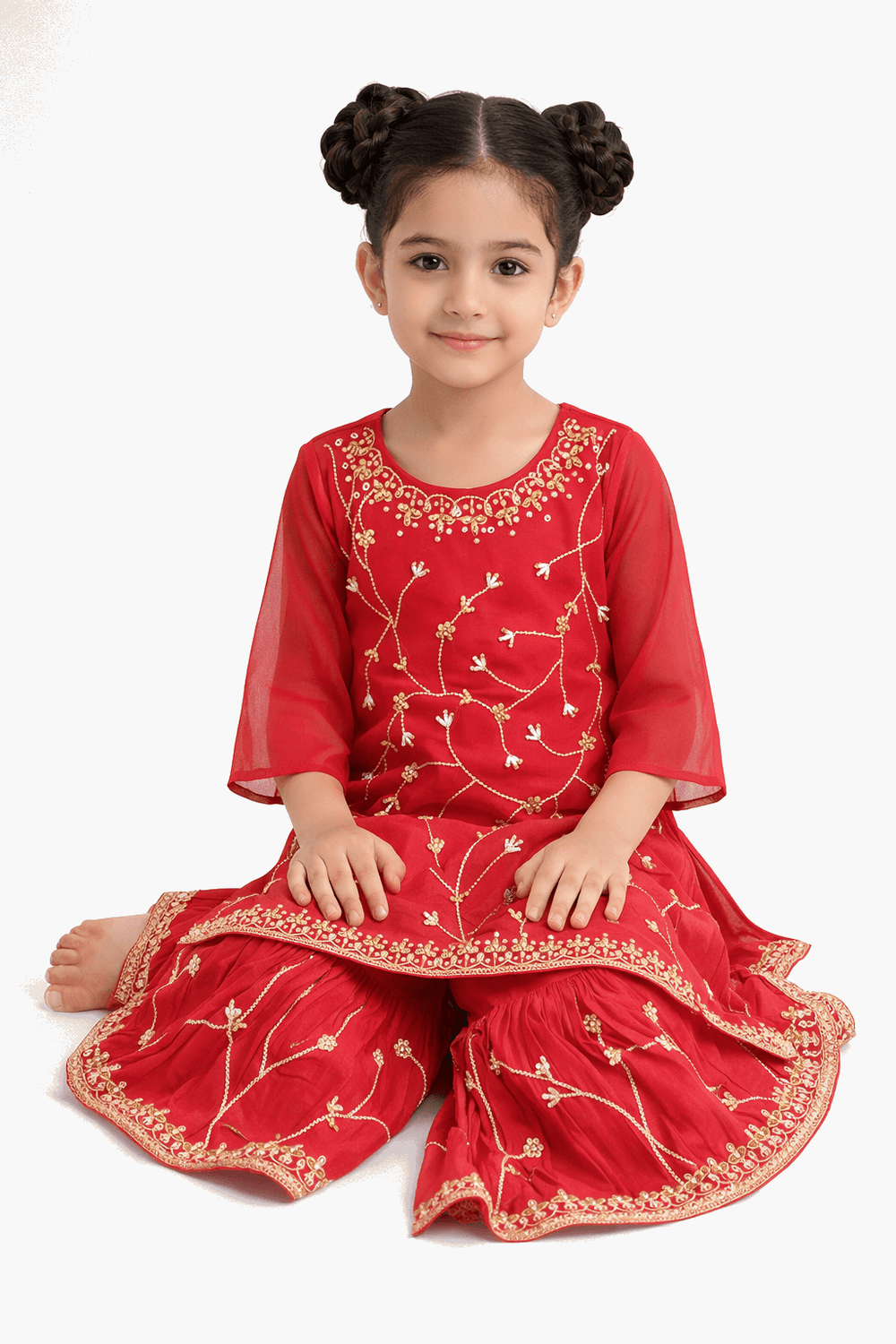Girl Red Embroidery Fancy Suit Set