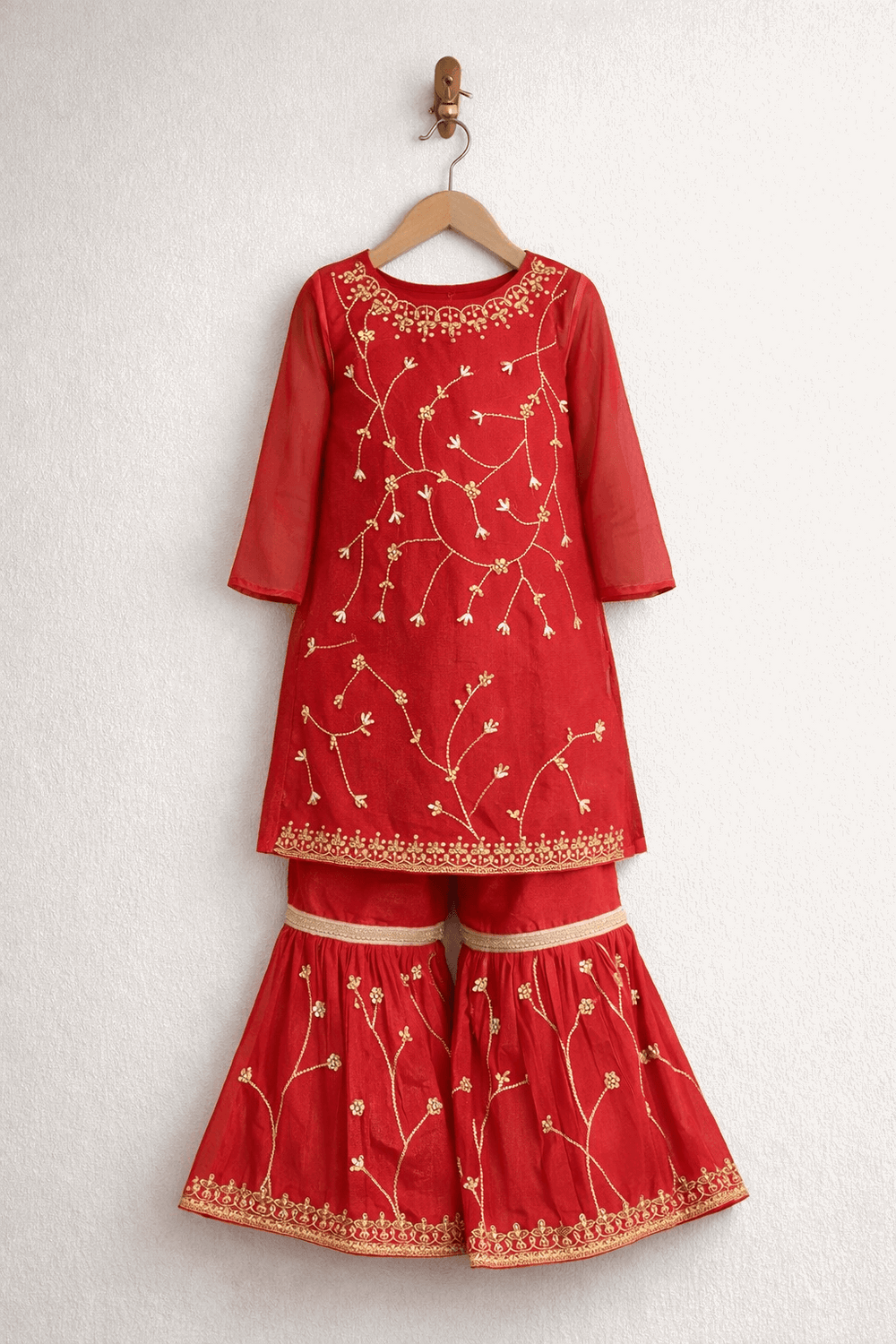 Girl Red Embroidery Fancy Suit Set