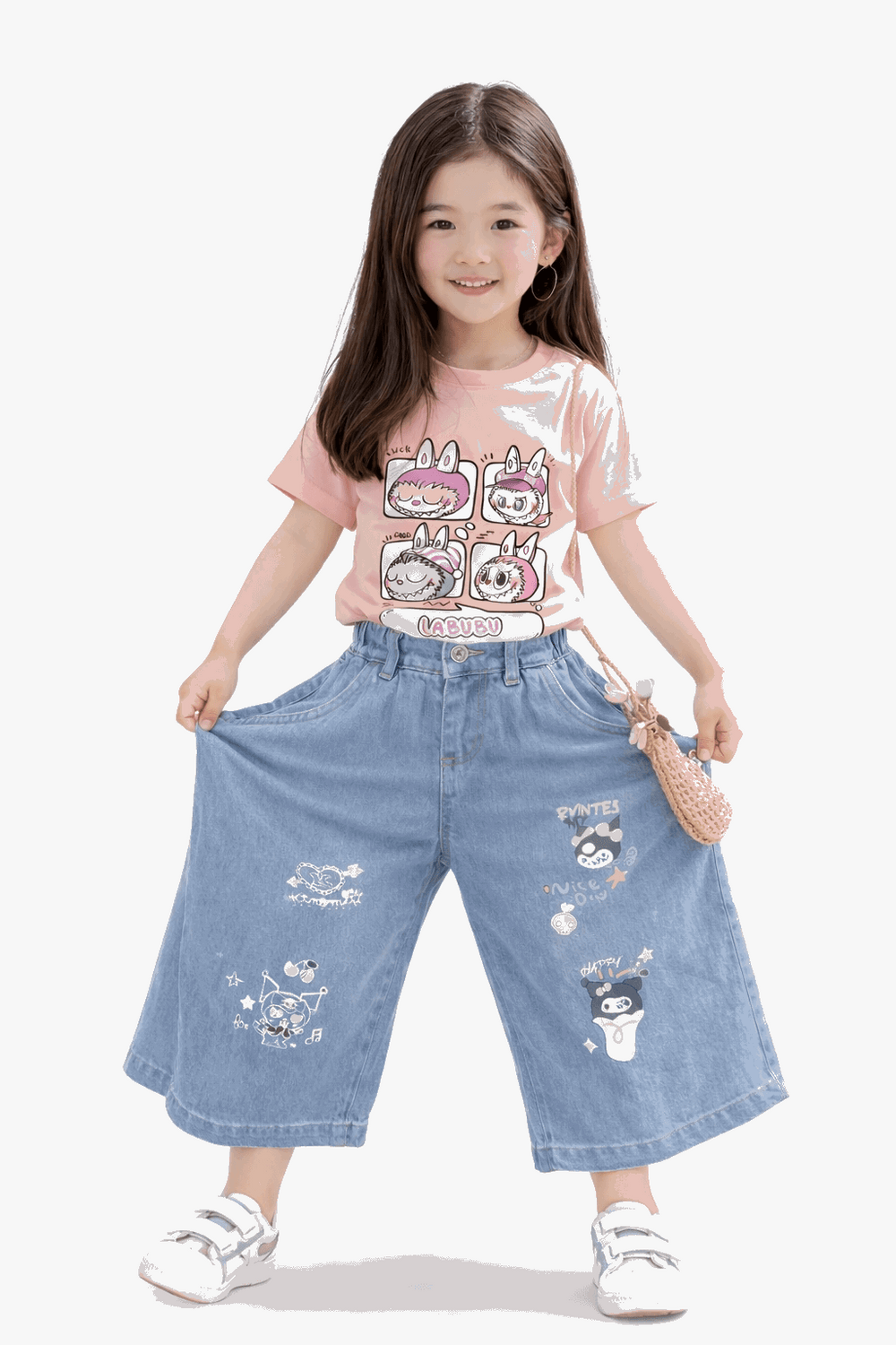 Girls Casual Bunny Print Outfit T-Shirt & Jeans