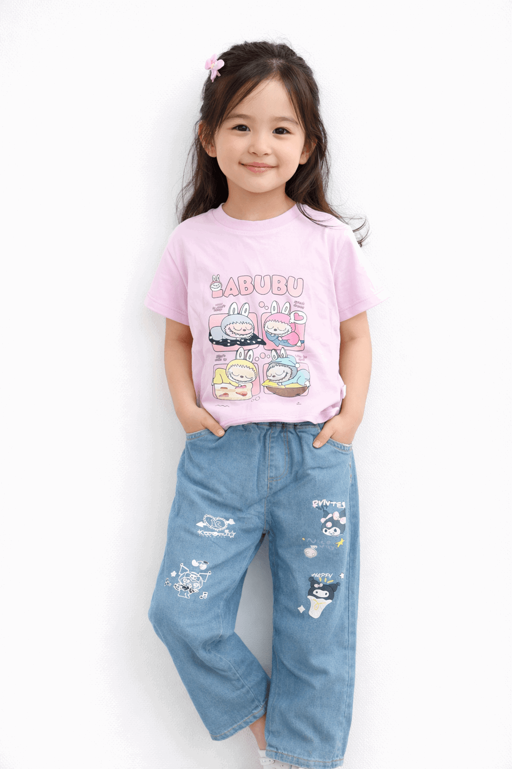 Girls Casual Bunny Print Outfit T-Shirt & Jeans