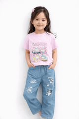Girls Casual Bunny Print Outfit T-Shirt & Jeans