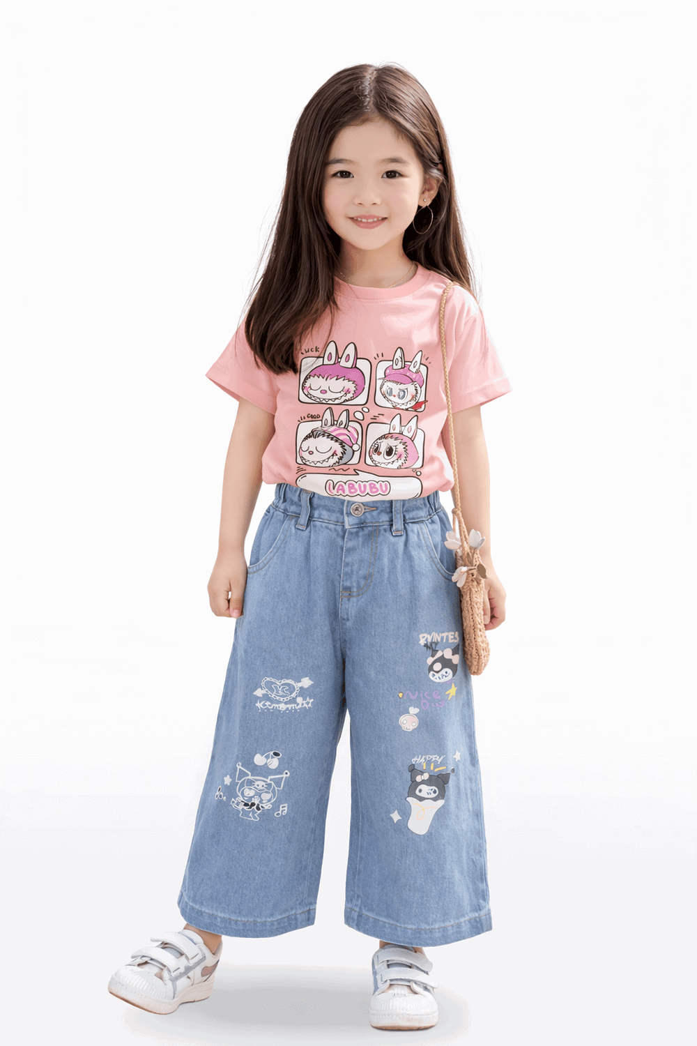 Girls Casual Bunny Print Outfit T-Shirt & Jeans