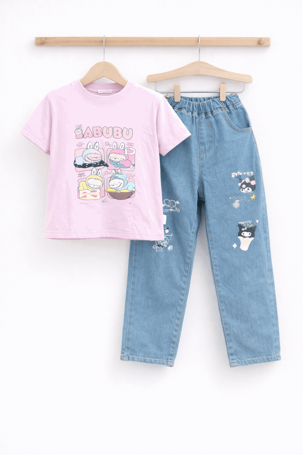 Girls Casual Bunny Print Outfit T-Shirt & Jeans