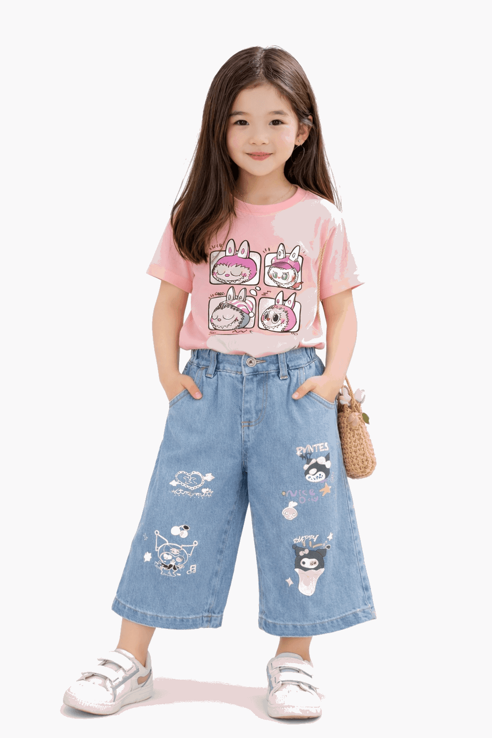 Girls Casual Bunny Print Outfit T-Shirt & Jeans