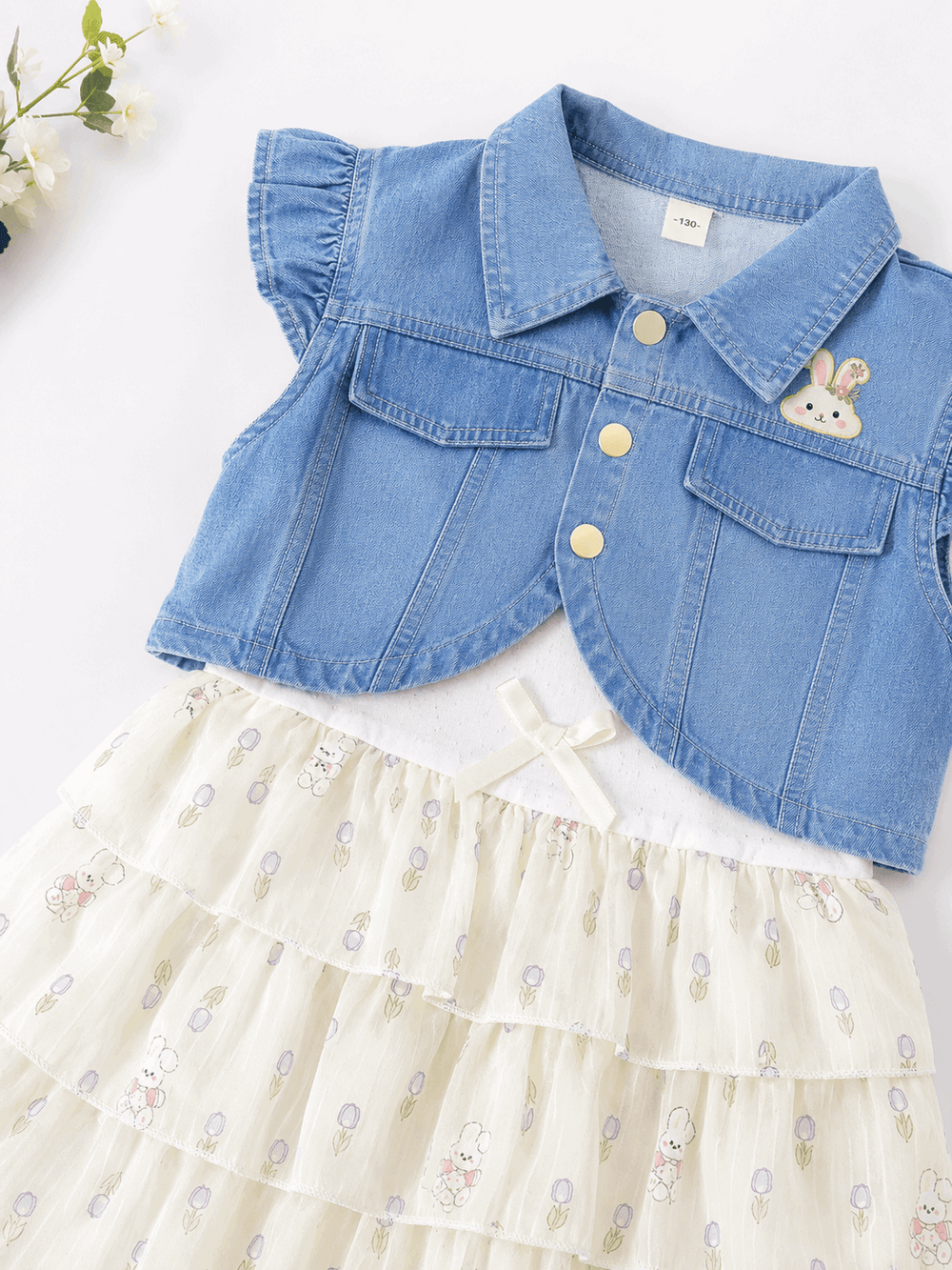 Girls Denim Jacket Printed Frock
