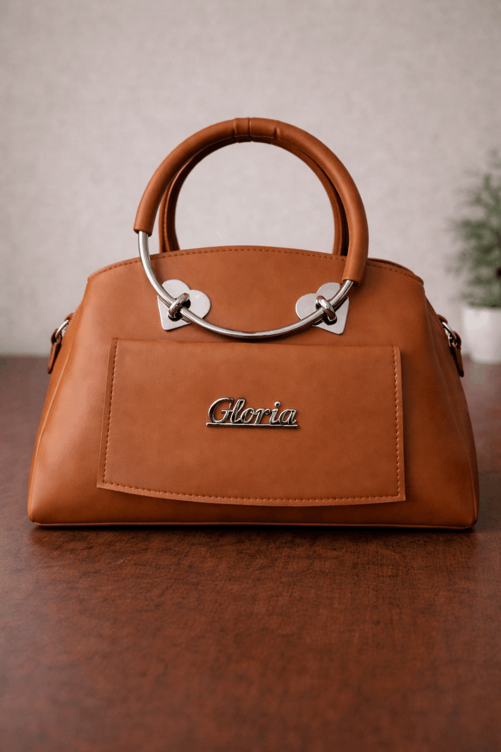 Gloria Heart-Accent Brown Top-Handle Handbag - Nishat Creative Store