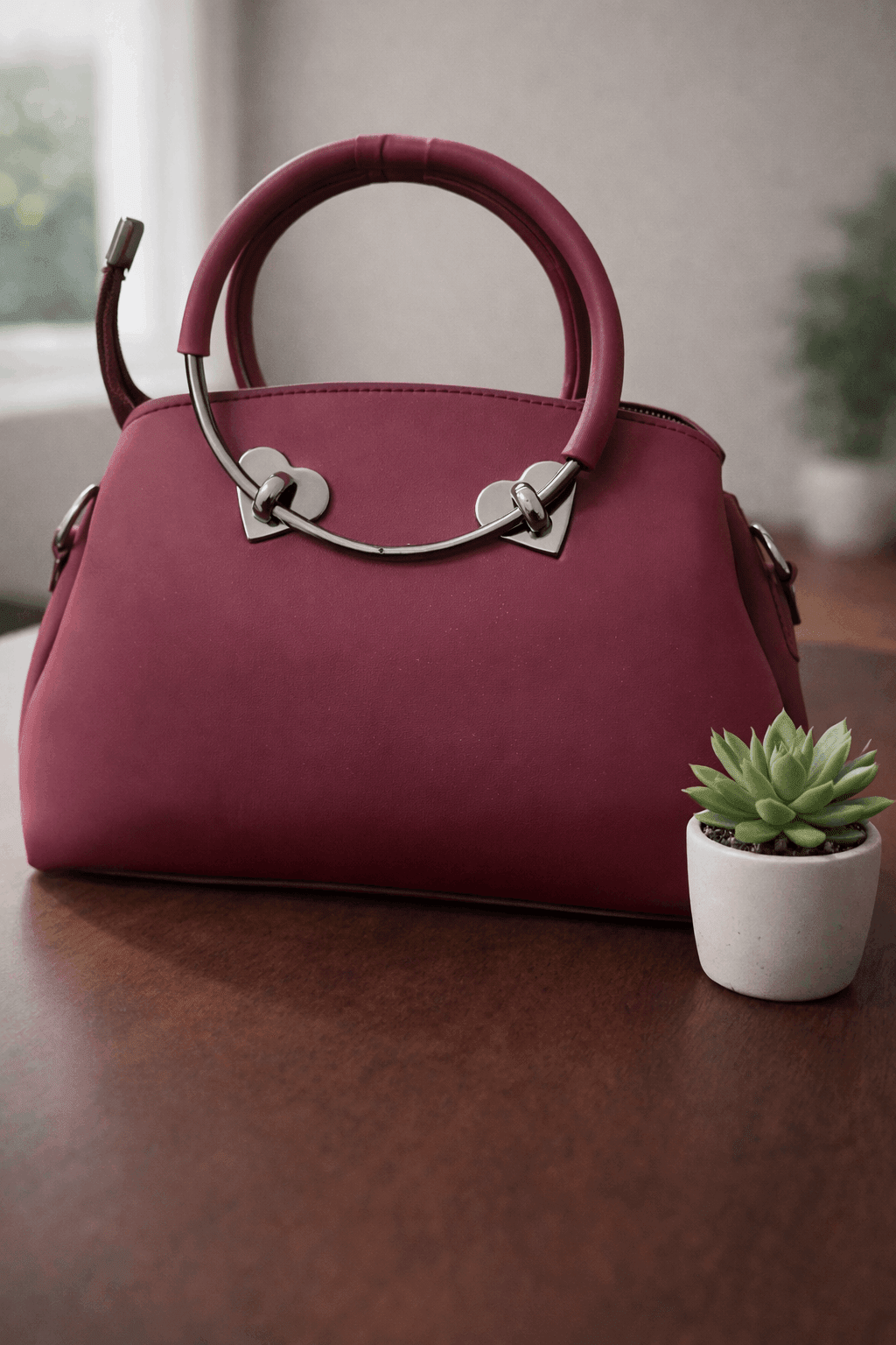 Gloria Heart-Accent Maroon Top-Handle Handbag - Nishat Creative Store