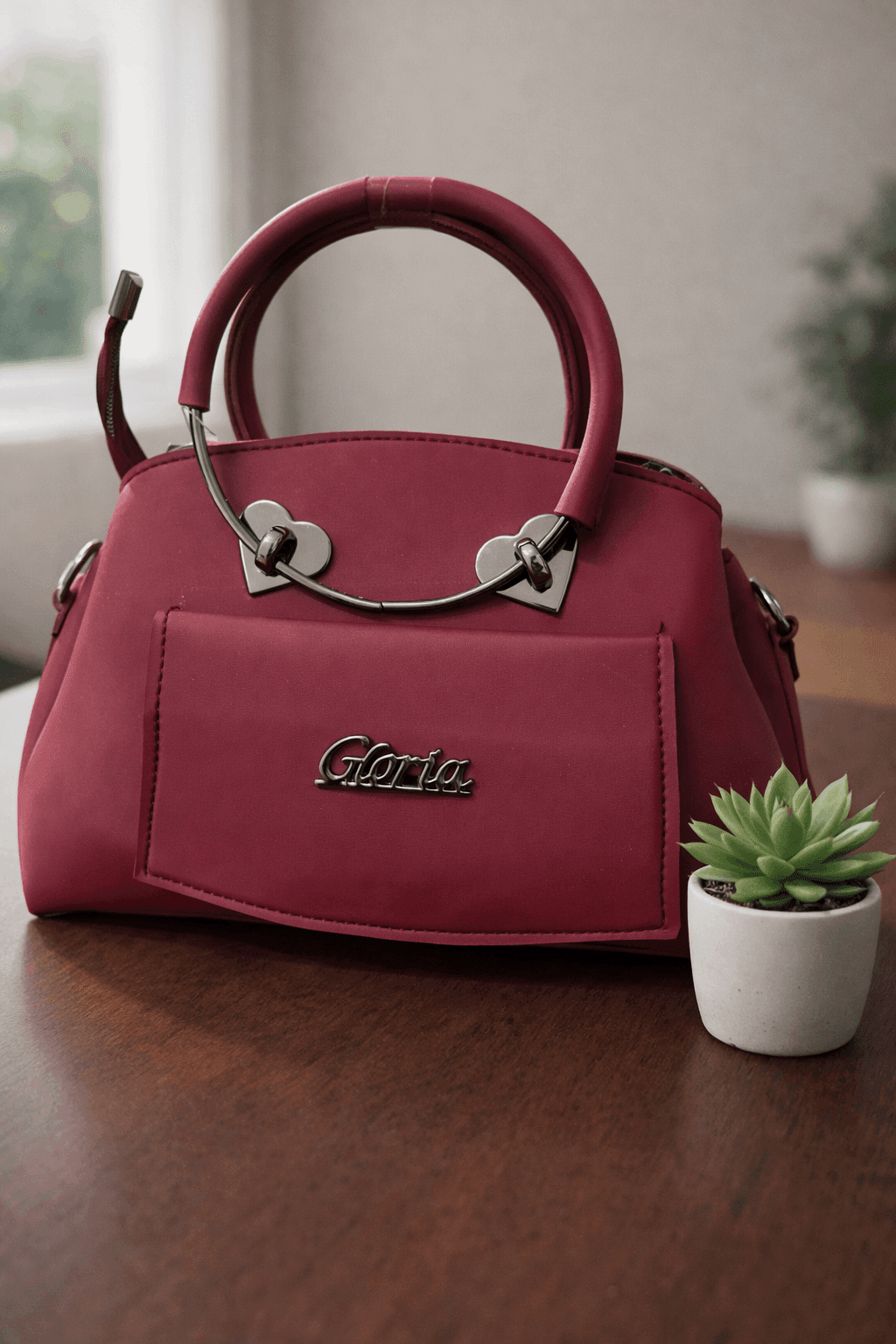 Gloria Heart-Accent Maroon Top-Handle Handbag - Nishat Creative Store