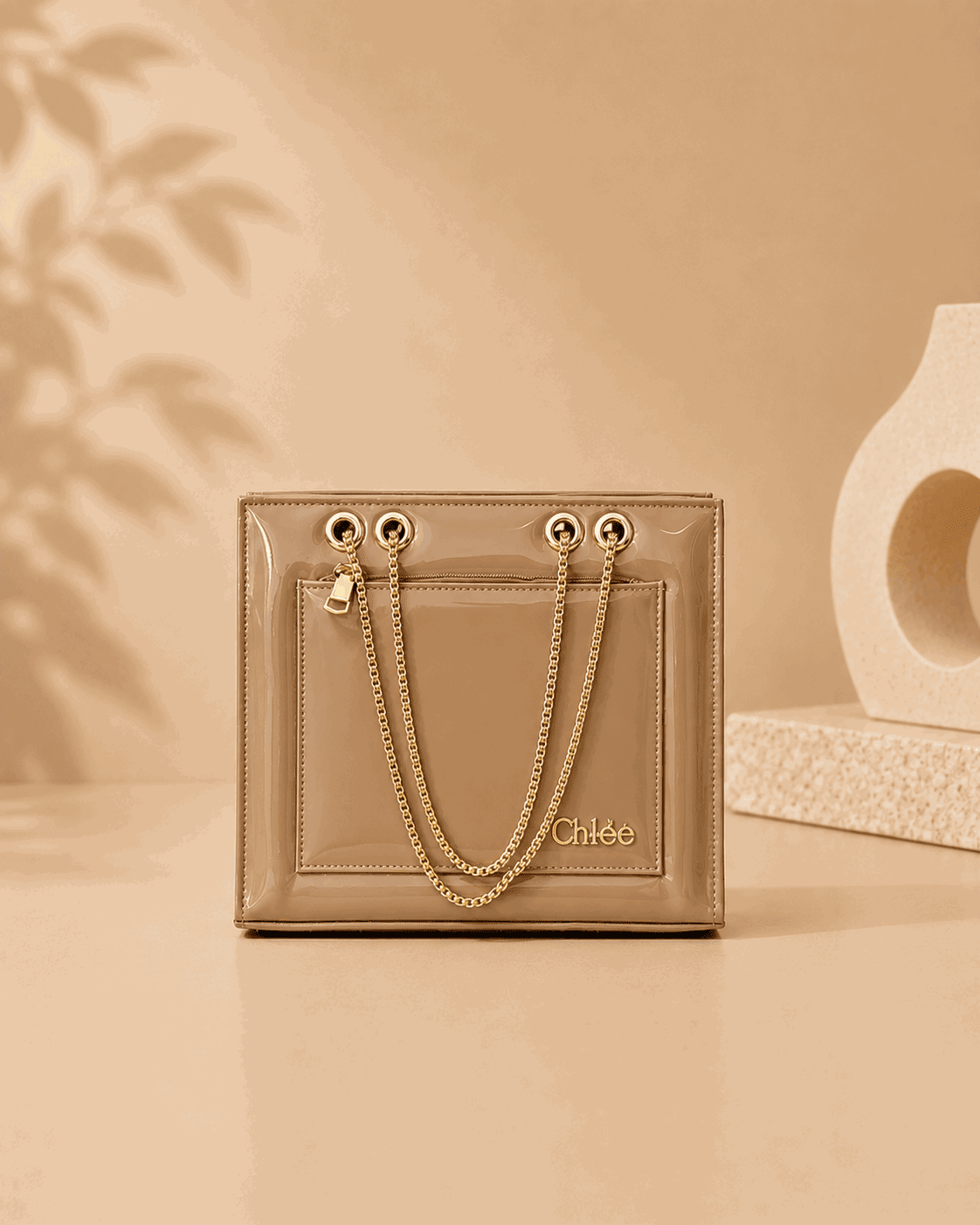 Glossy Tote Bag with Gold Chain - Nishat Creative Store