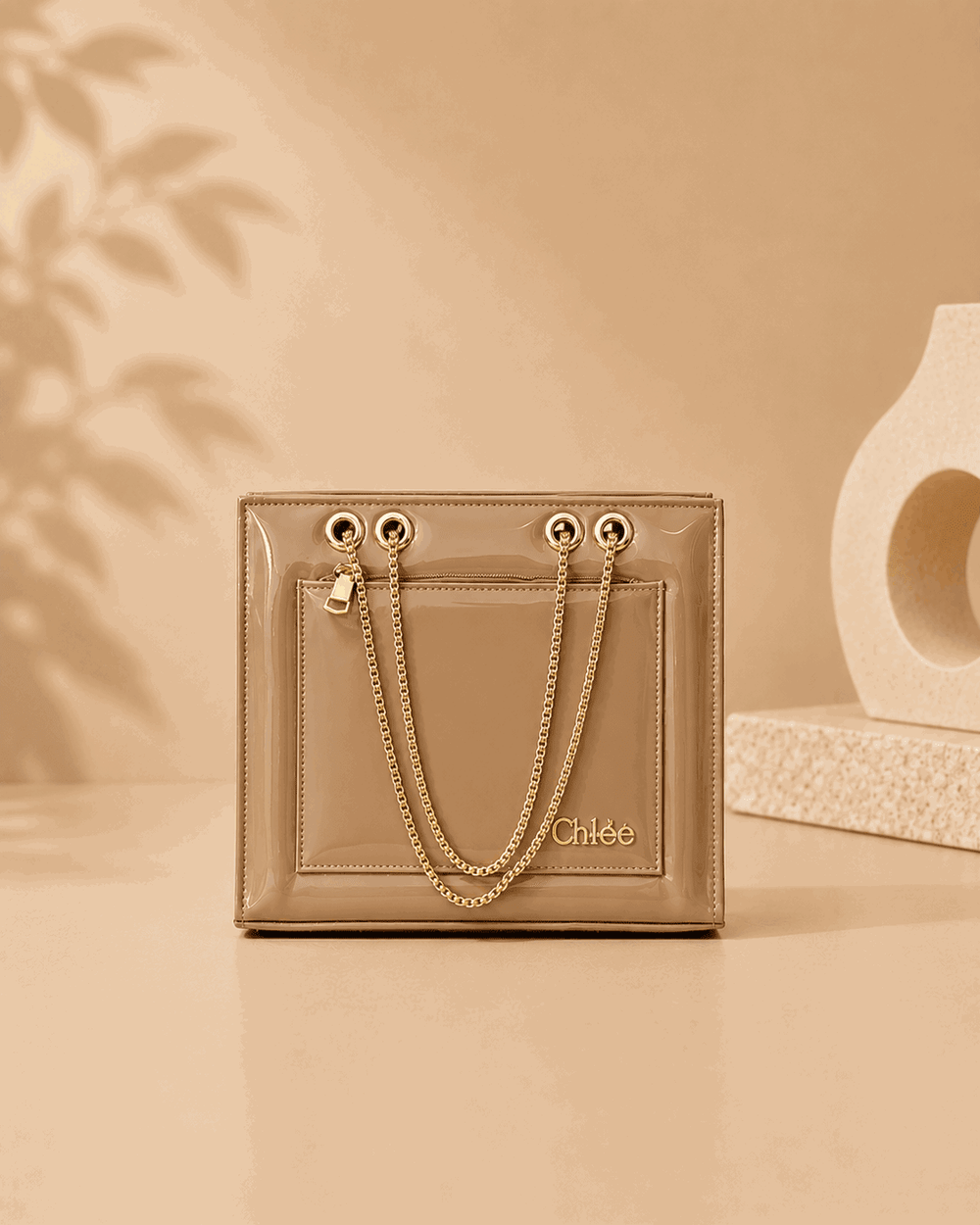 Glossy Tote Bag with Gold Chain - Nishat Creative Store