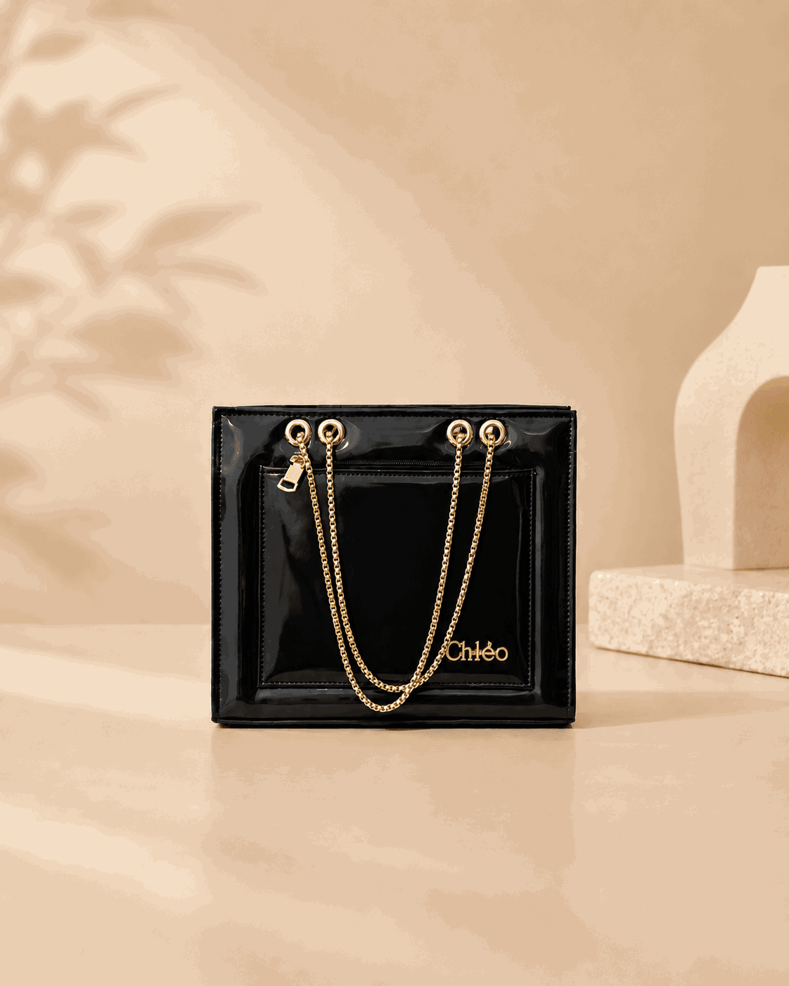 Glossy Tote Bag with Gold Chain - Nishat Creative Store