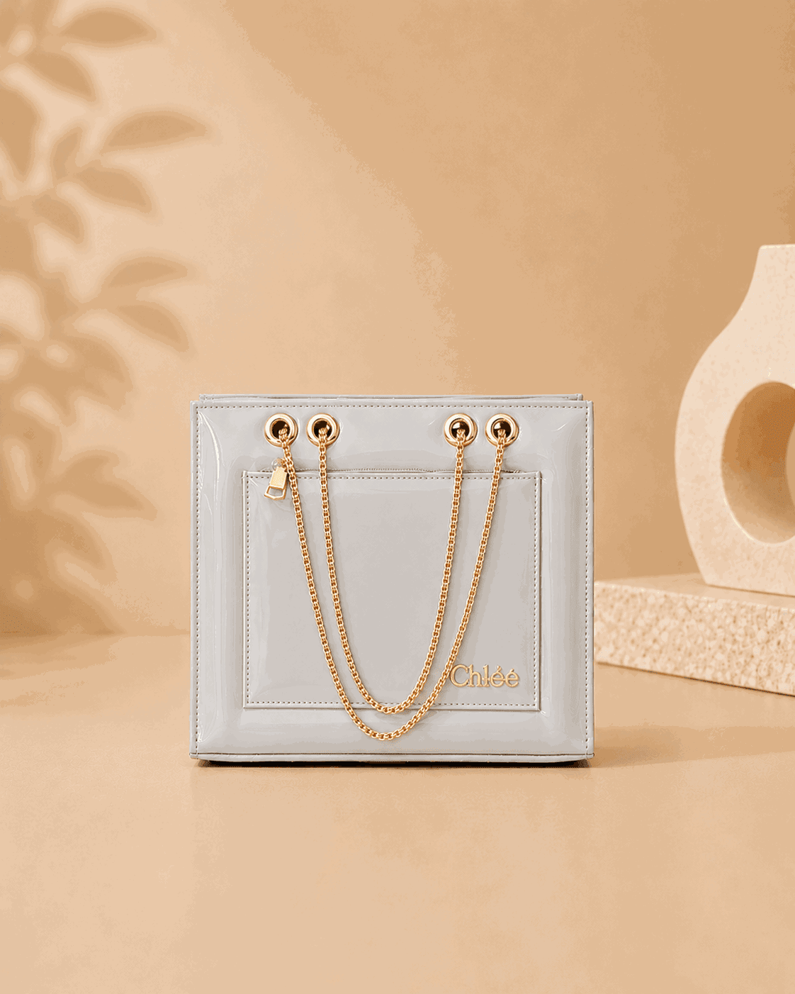 Glossy Tote Bag with Gold Chain - Nishat Creative Store