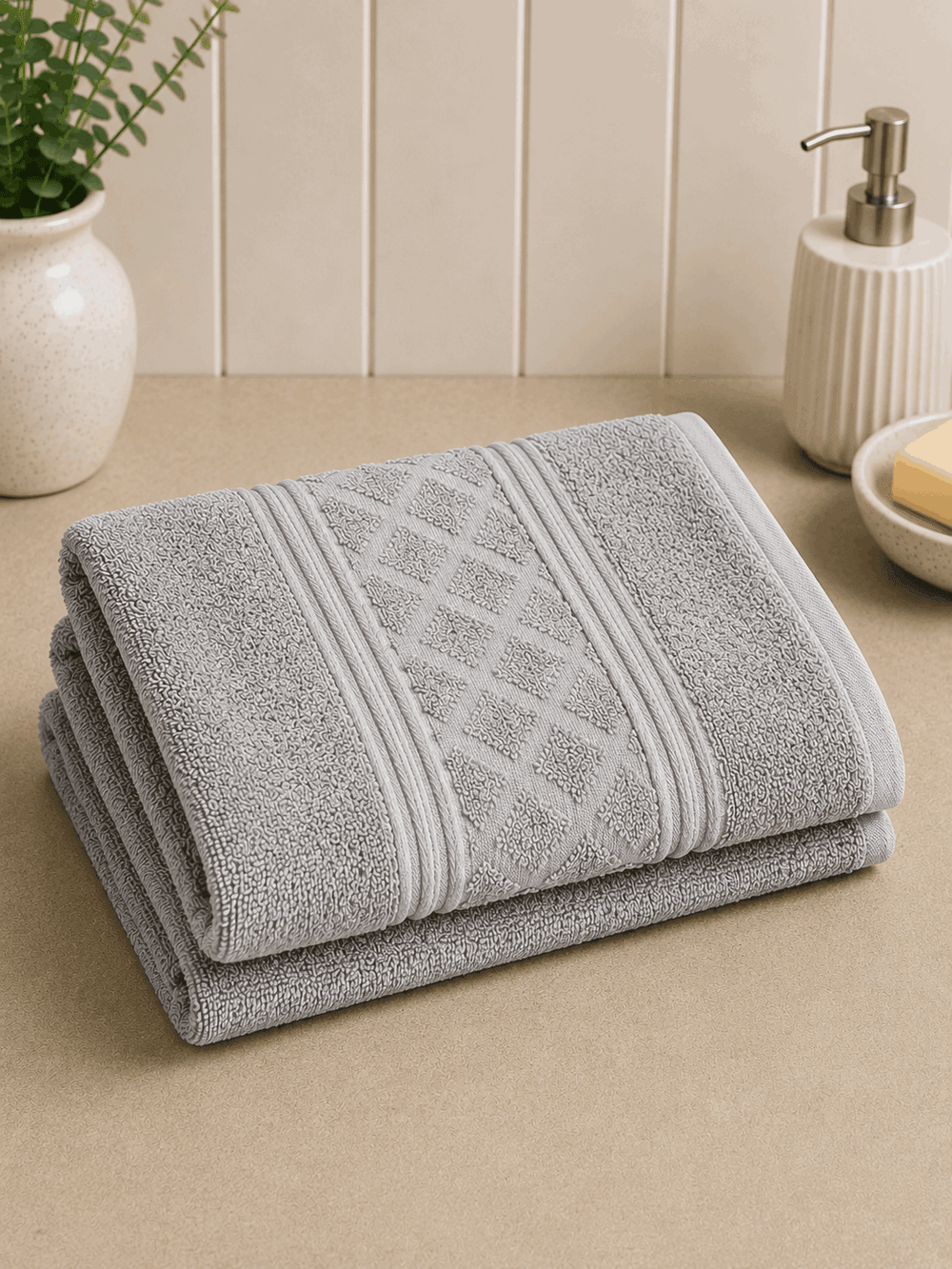 Gray Diamond Weave Bath Towel - Nishat Creative Store