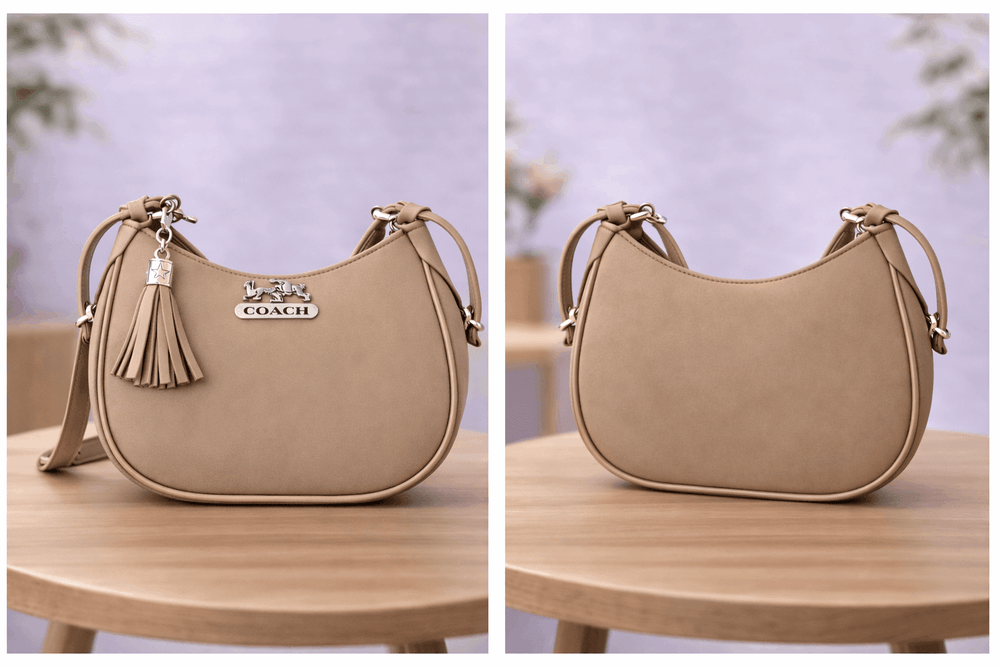 Greige Coach Hobo Bag – Leather with Tassel Accent - Nishat Creative Store