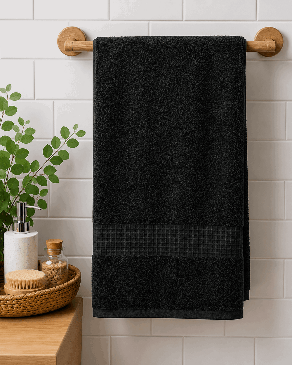 Grid Border Black Bath Towel - Nishat Creative Store