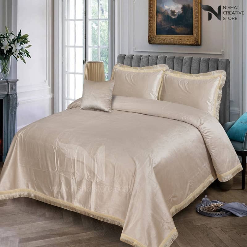 Heavy Velvet & Leather Bed Sheet Set – 4 Pcs Design 547 - Nishat Creative Store