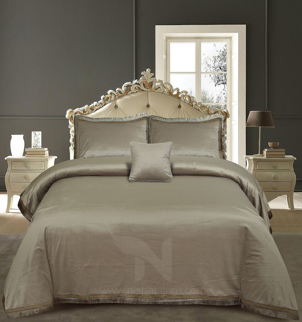 Heavy Velvet & Leather Bed Sheet Set – 4 Pcs Design Code 563 - Nishat Creative Store
