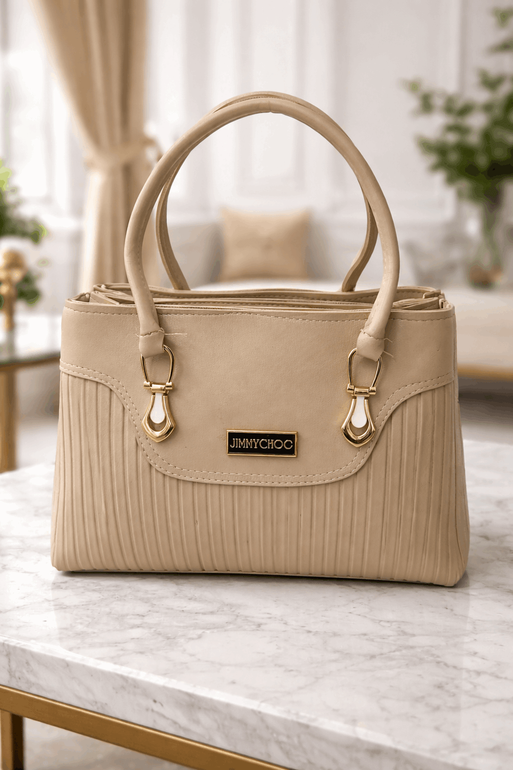 Jimmy Choo Elegant Pleated Leather – Handbag with Gold-Tone Accents - Nishat Creative Store