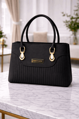 Jimmy Choo Pleated Leather Handbag with Gold-Tone Accents Black - Nishat Creative Store