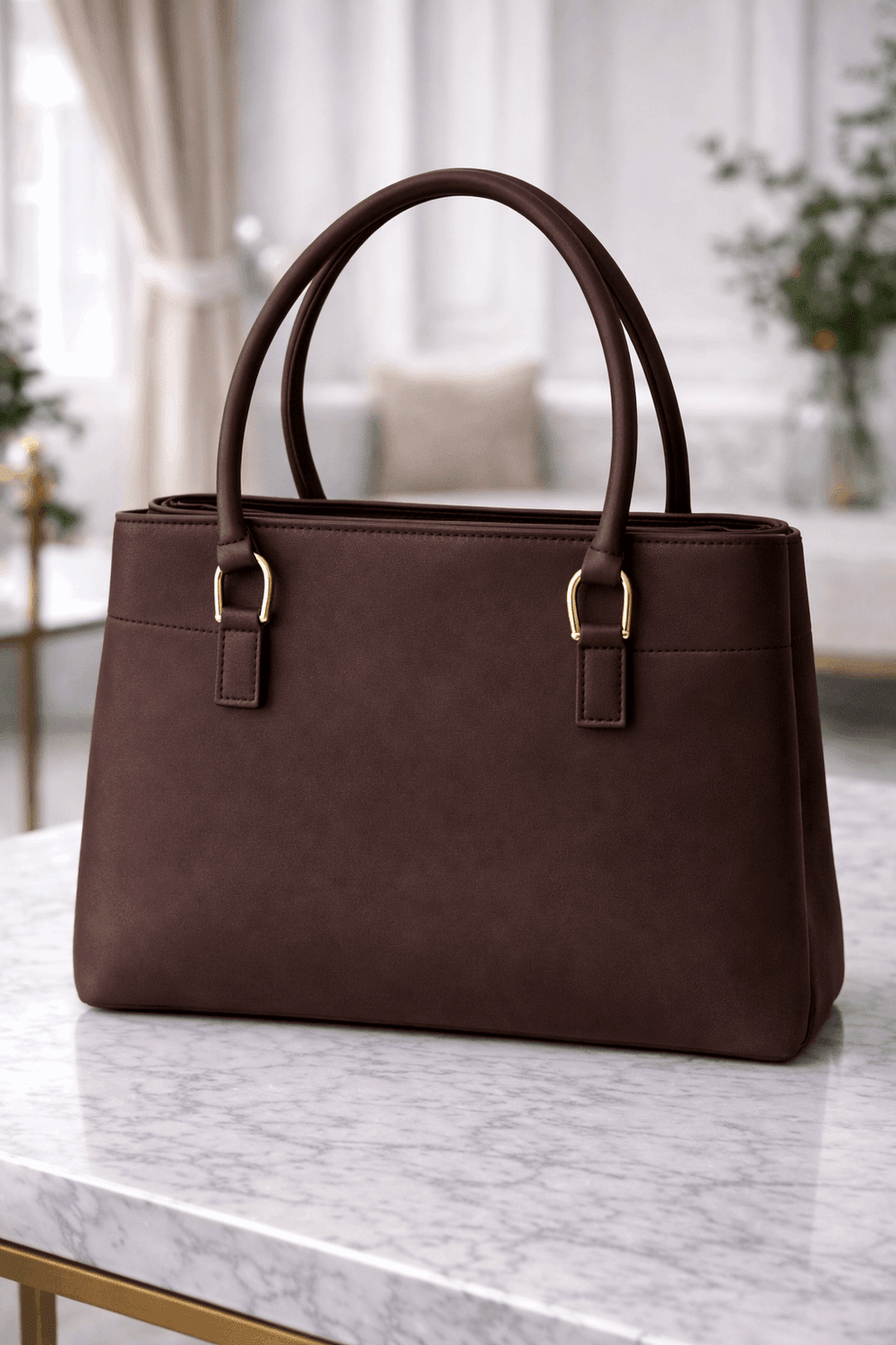 Jimmy Choo Pleated Leather Handbag with Gold-Tone Accents Dark Brown - Nishat Creative Store