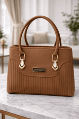 Jimmy Choo Pleated Leather Handbag with Gold-Tone Accents Light Brown - Nishat Creative Store