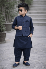 Little Prince Waistcoat Shalwar Suit Blue - Nishat Creative Store