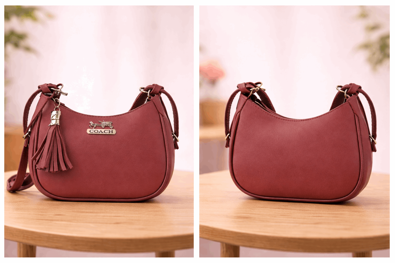 Maroon Coach Hobo Bag – Leather with Tassel Accent - Nishat Creative Store
