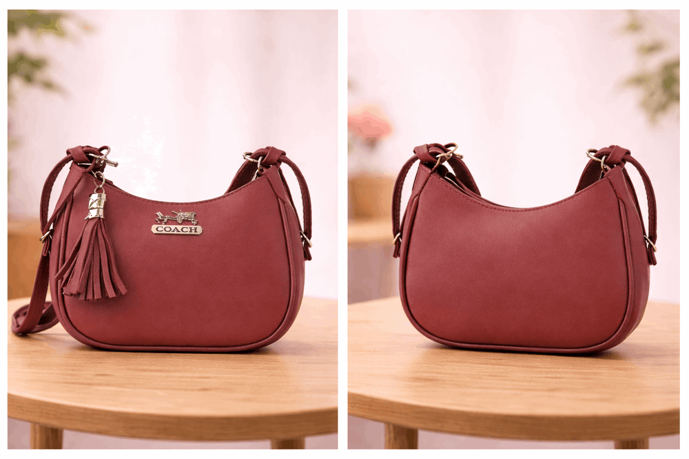 Maroon Coach Hobo Bag – Leather with Tassel Accent - Nishat Creative Store