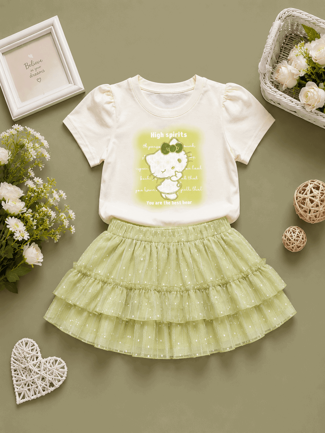 Mini Green Charm Skirt Set