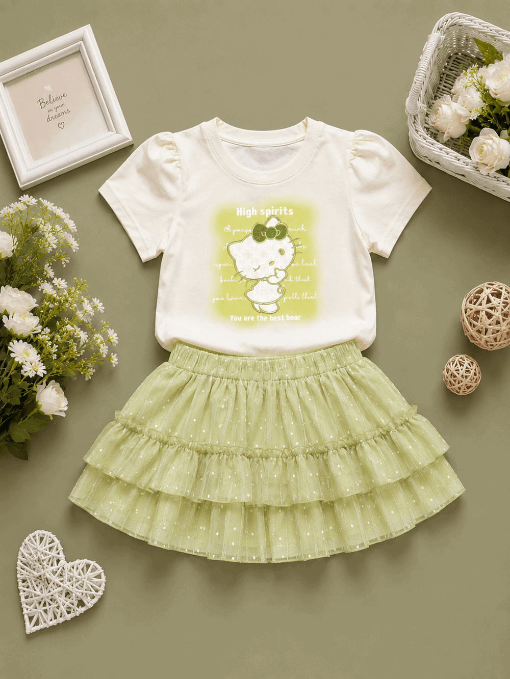 Mini Green Charm Skirt Set