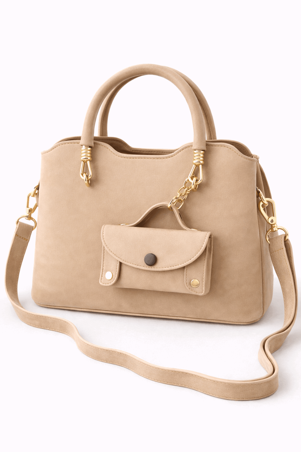 Modern Beige Satchel with Detachable Mini Pouch - Nishat Creative Store