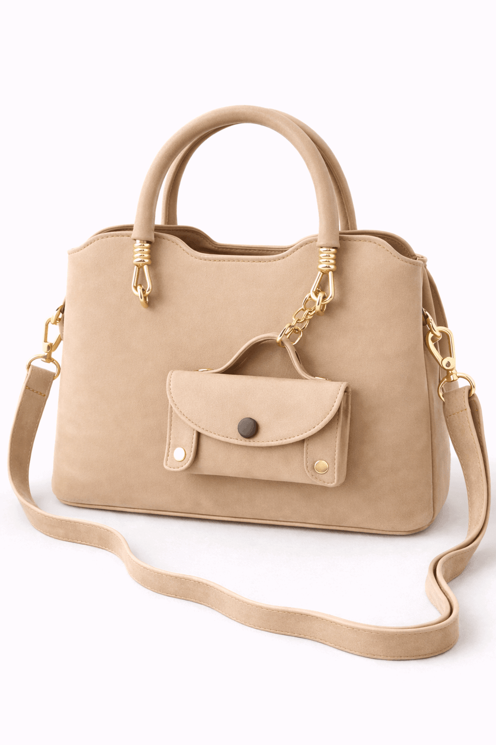 Modern Beige Satchel with Detachable Mini Pouch - Nishat Creative Store