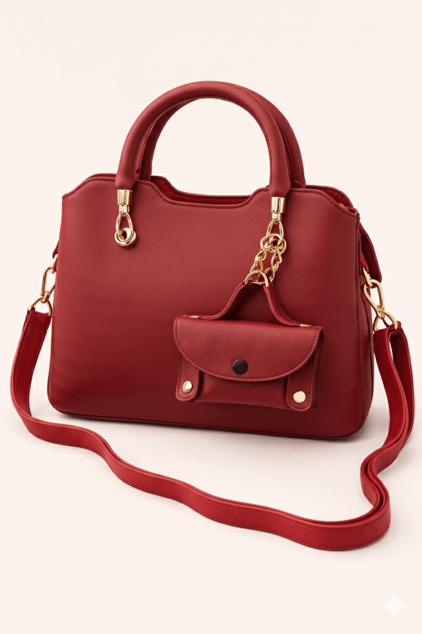 Modern Red Satchel with Detachable Mini Pouch - Nishat Creative Store