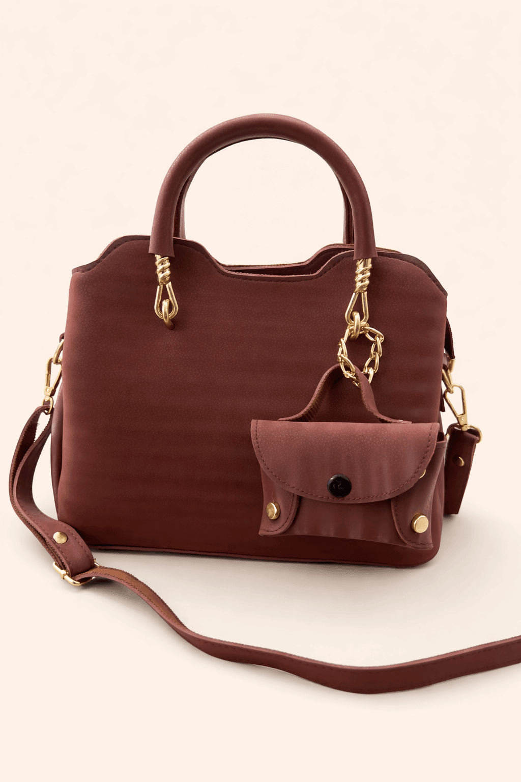 Modern Wine Red Satchel with Detachable Mini Pouch - Nishat Creative Store