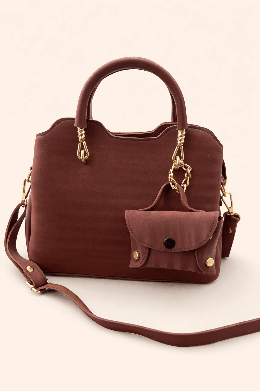 Modern Wine Red Satchel with Detachable Mini Pouch - Nishat Creative Store