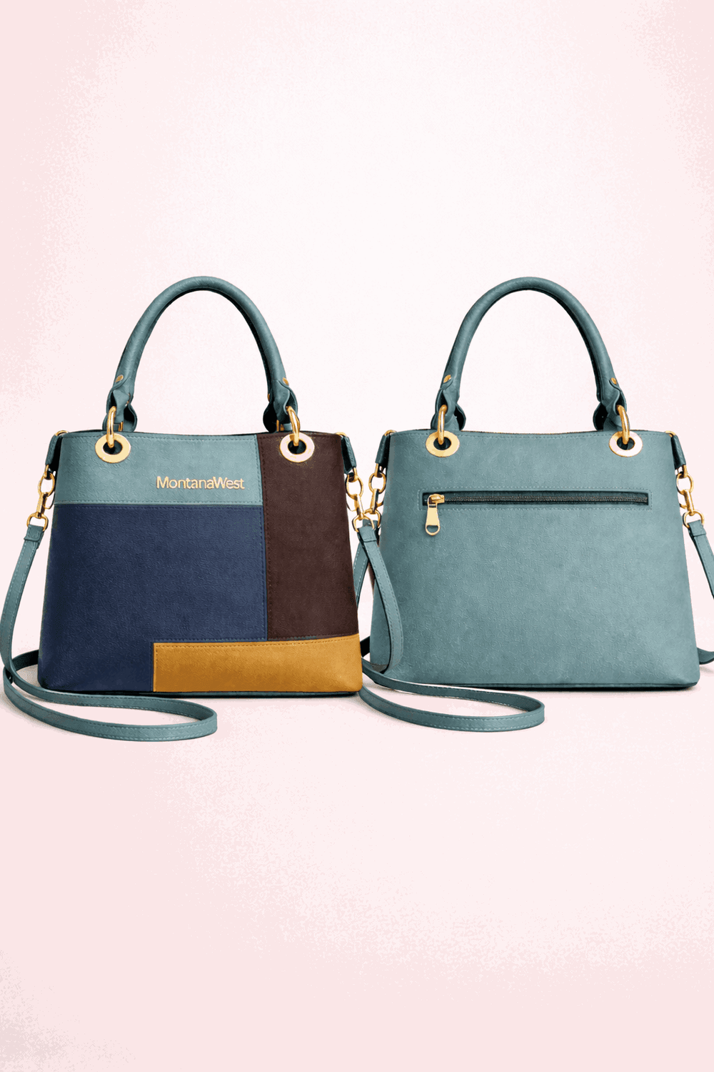 Montana West Vegan Leather Multi-Tone Handbag Aqua - Nishat Creative Store