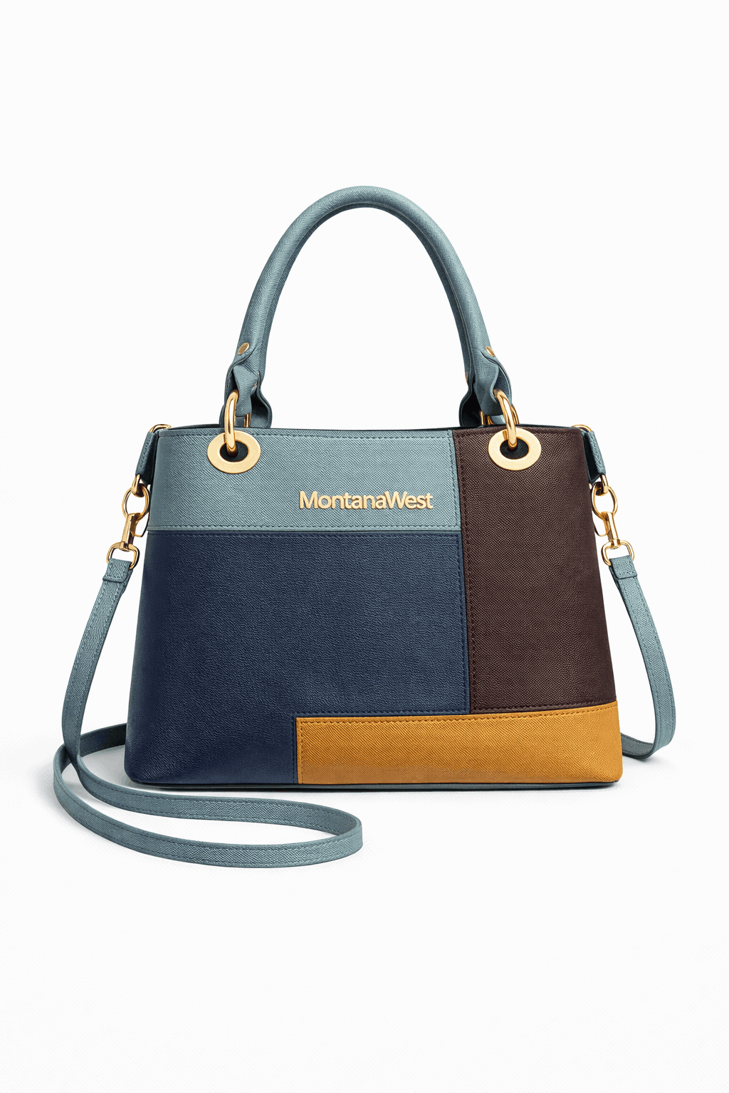 Montana West Vegan Leather Multi-Tone Handbag Aqua - Nishat Creative Store