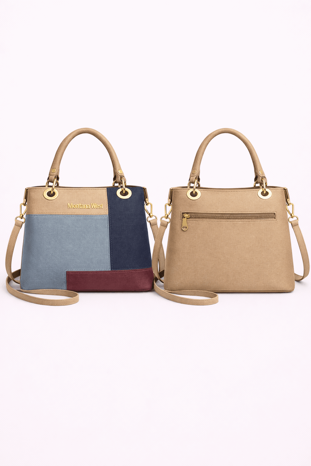 Montana West Vegan Leather Multi-Tone Handbag Beige - Nishat Creative Store