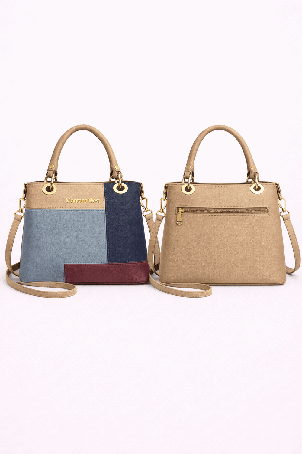 Montana West Vegan Leather Multi-Tone Handbag Beige - Nishat Creative Store