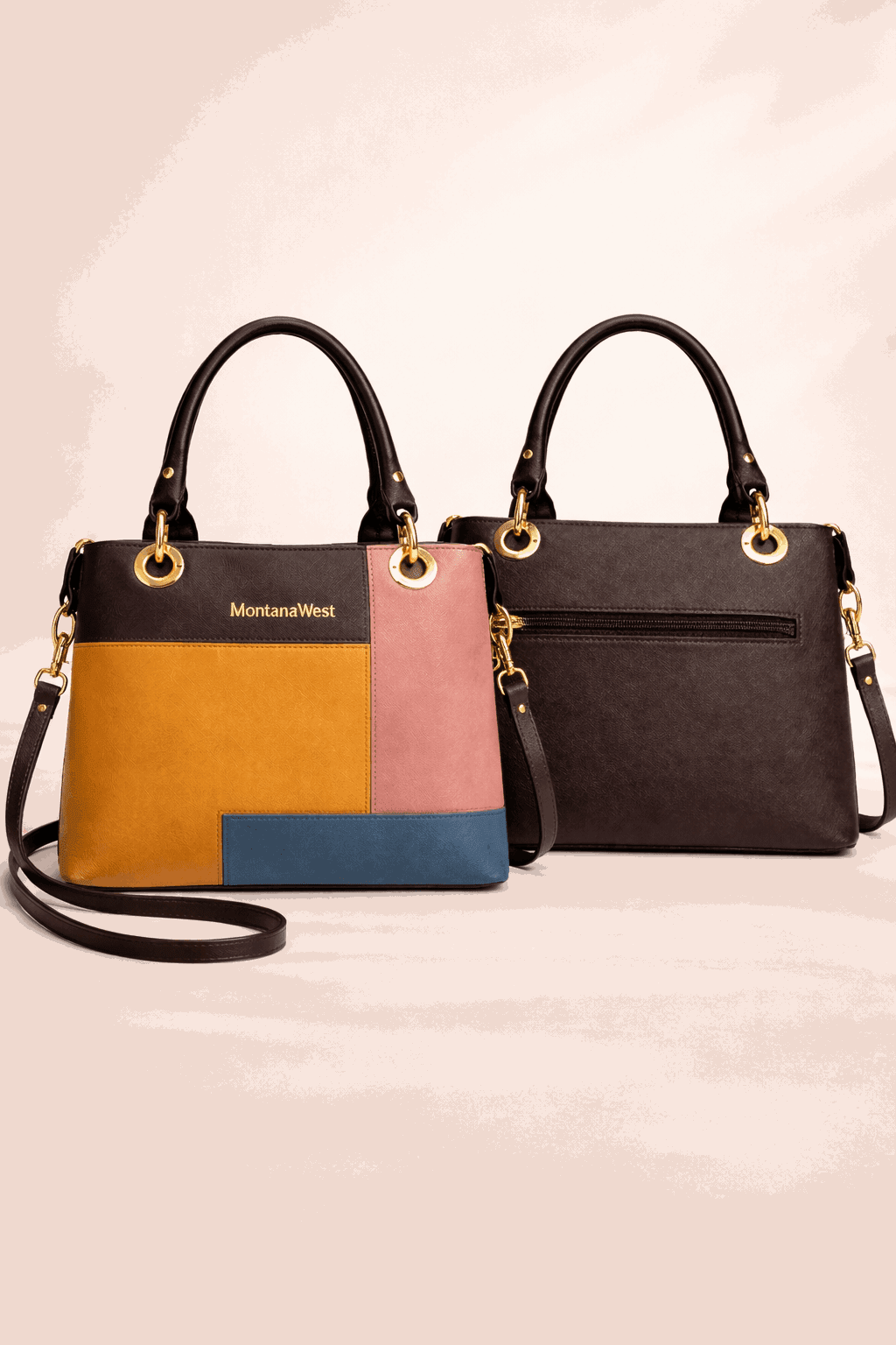 Montana West Vegan Leather Multi-Tone Handbag Brown - Nishat Creative Store