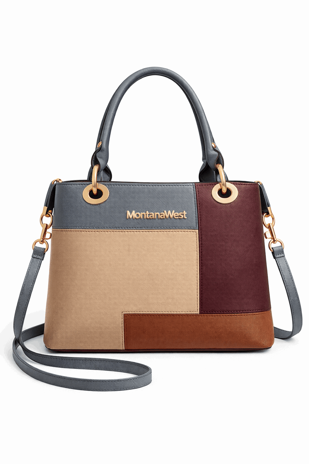 Montana West Vegan Leather Multi-Tone Handbag Gray - Nishat Creative Store