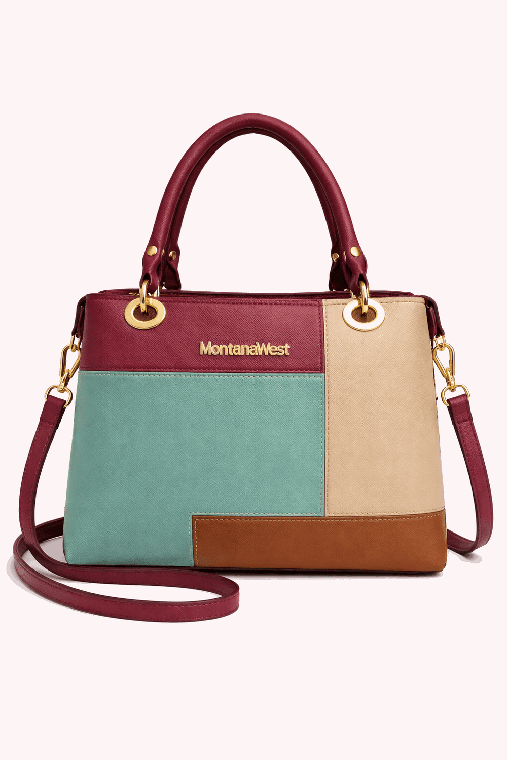 Montana West Vegan Leather Multi-Tone Handbag Maroon - Nishat Creative Store